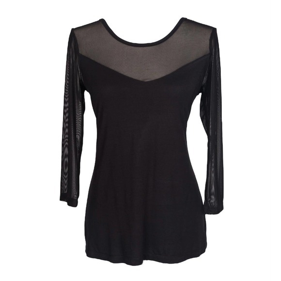 Women's Black Top Blouse Sheer Sleeves Size M Mech 3/4 Sleeve NWT Klaveli - Picture 1 of 1